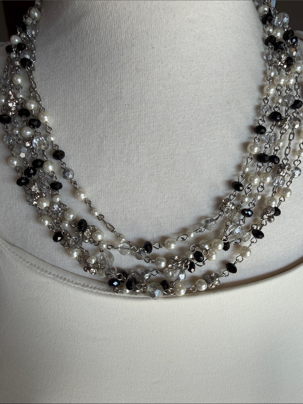 White House Black Market Black, White & Clear Multi-Strand Beaded Necklace - Picture 1 of 6